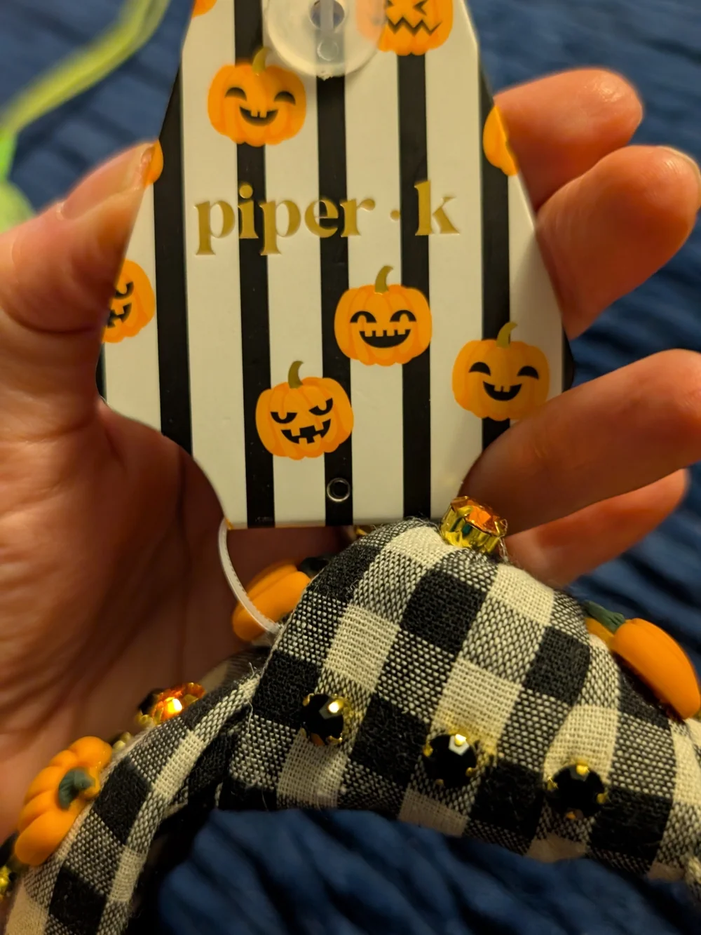 Piper K Black Gingham Pumpkin Embellished Headband
